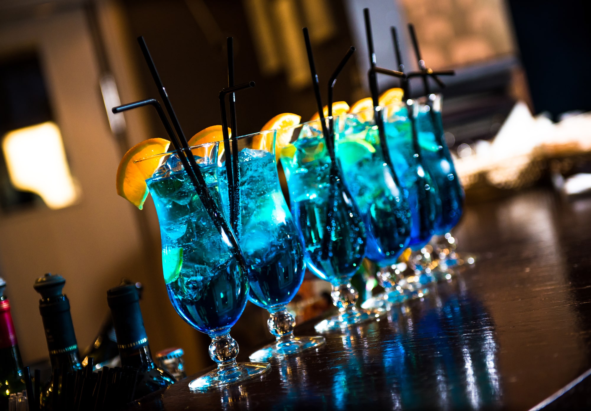 vodka based cocktails blue lagoon on the bar