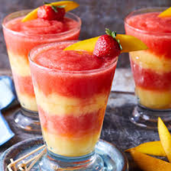 Layered Margarita cocktails in red and yellow